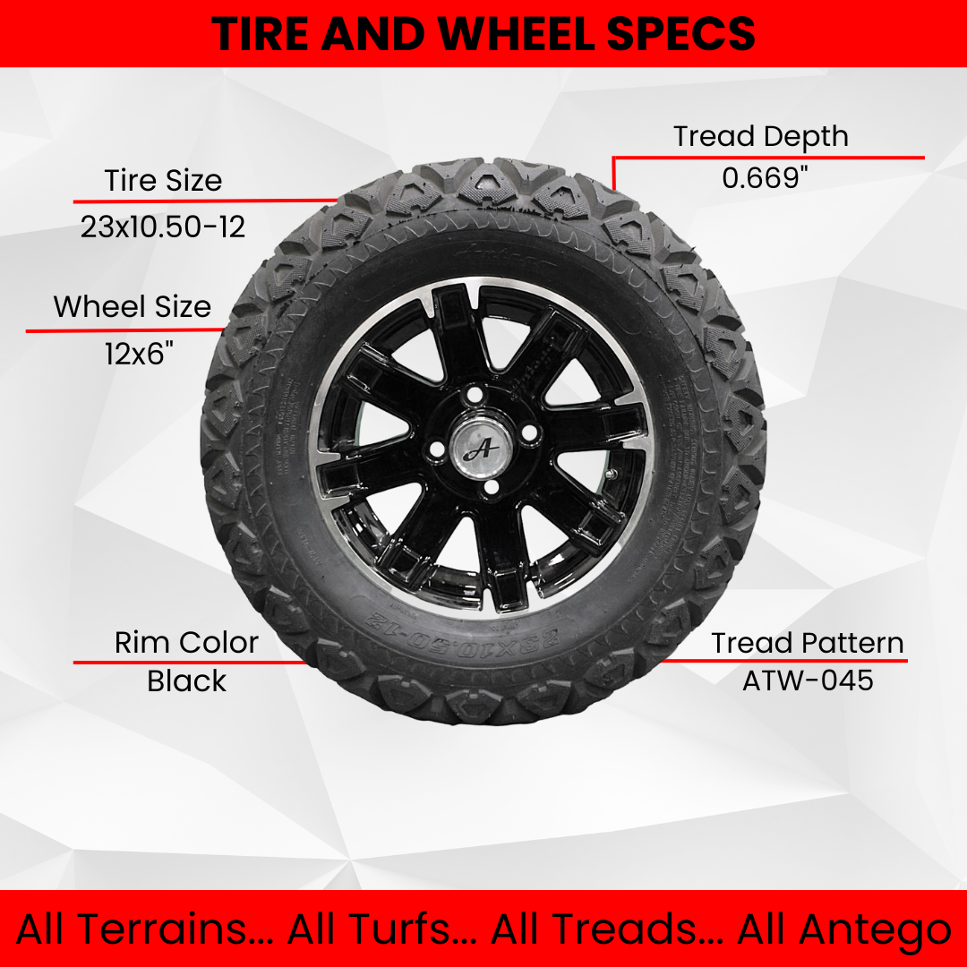 23x10.50-12 with 12x6 Black Aluminum Wheels for Golf/ATV/UTV (Set of 2)