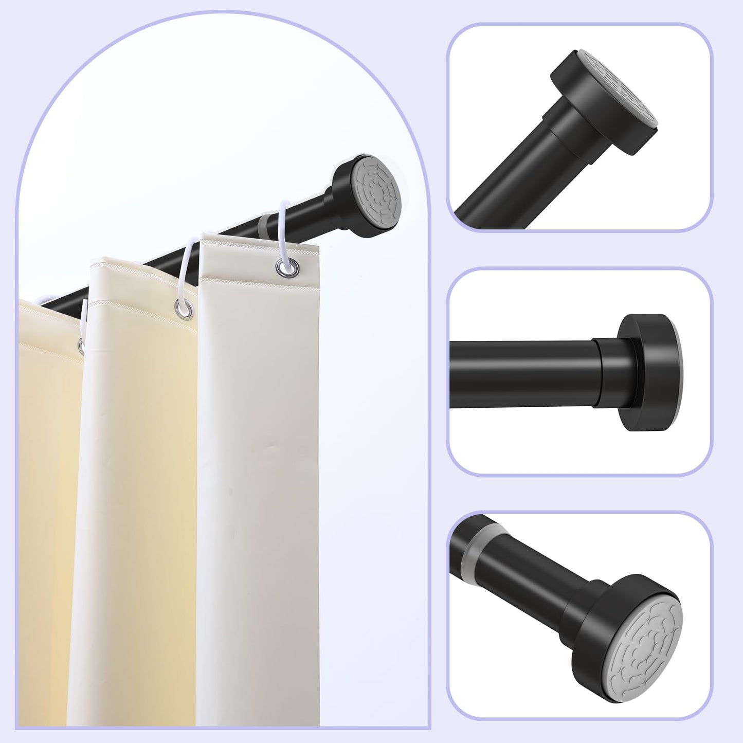 HTZON Adjustable Tension Shower Curtain Rod 34-43in Black Heavy Duty Iron