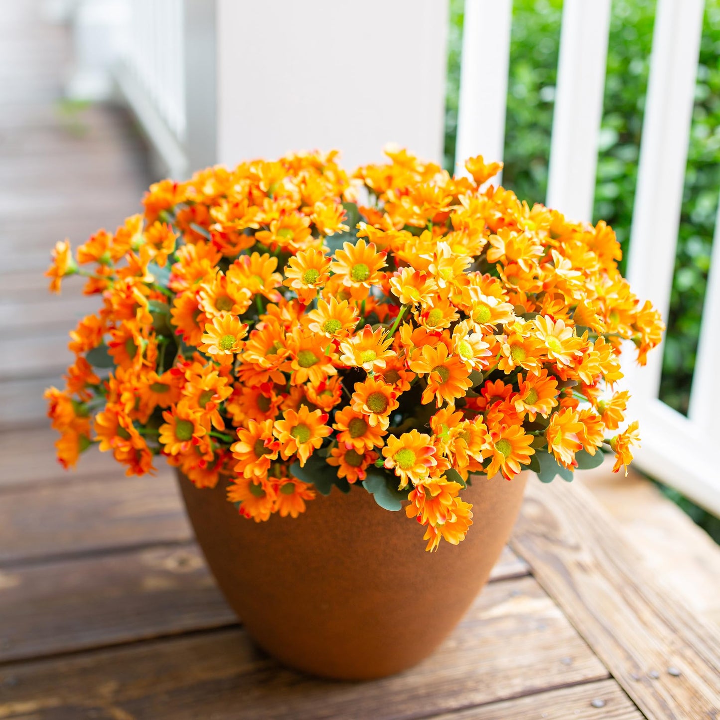 INSPRING Daisy Artificial Outdoor Silk Flowers 6 Bundles Orange UV Resistant