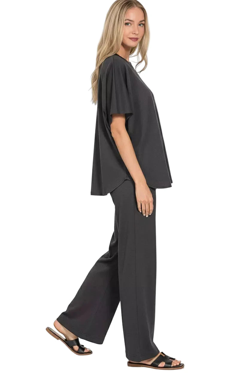 Zenana Scuba Curbed Hem Top & Pants Set