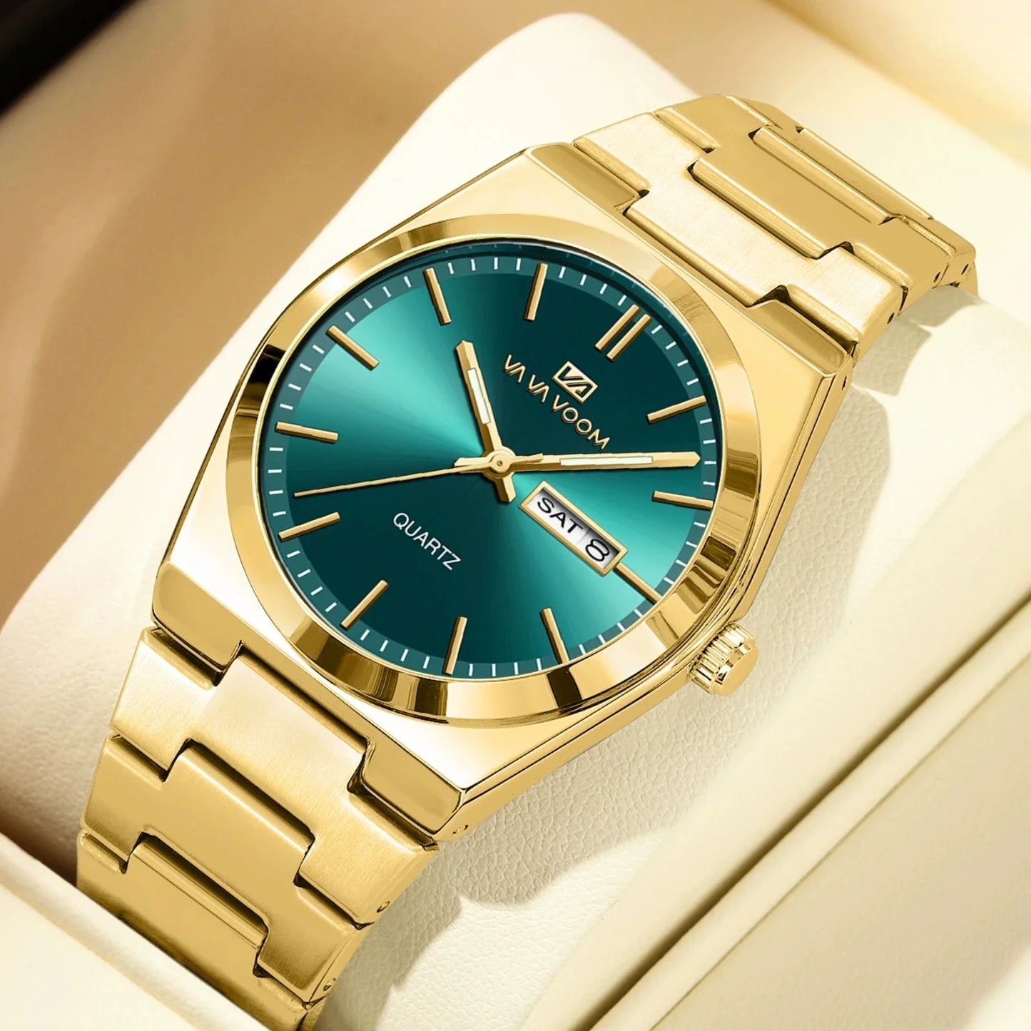 Luxury Quartz Men Wristwatch Waterproof Luminous Week Date Stainless Steel