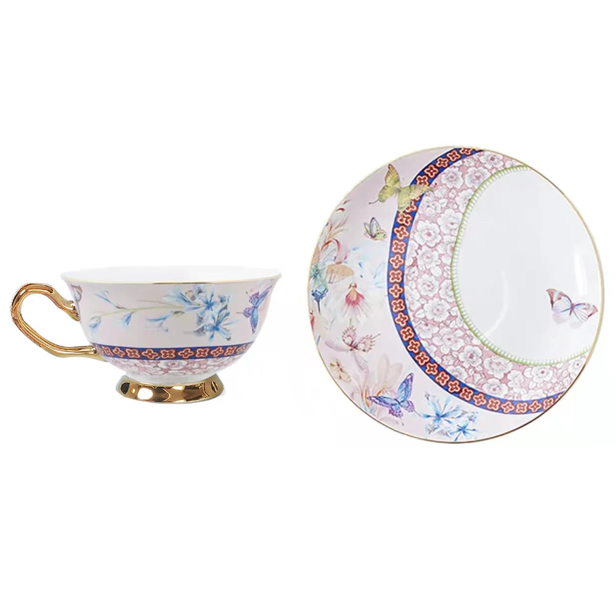 Floral Gold Fine Bone China Porcelain Tableware Coffee & Tea Set Cups and Saucers