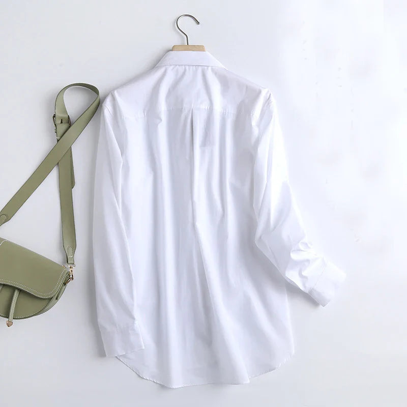 England Style Poplin Solid White Women Blouse