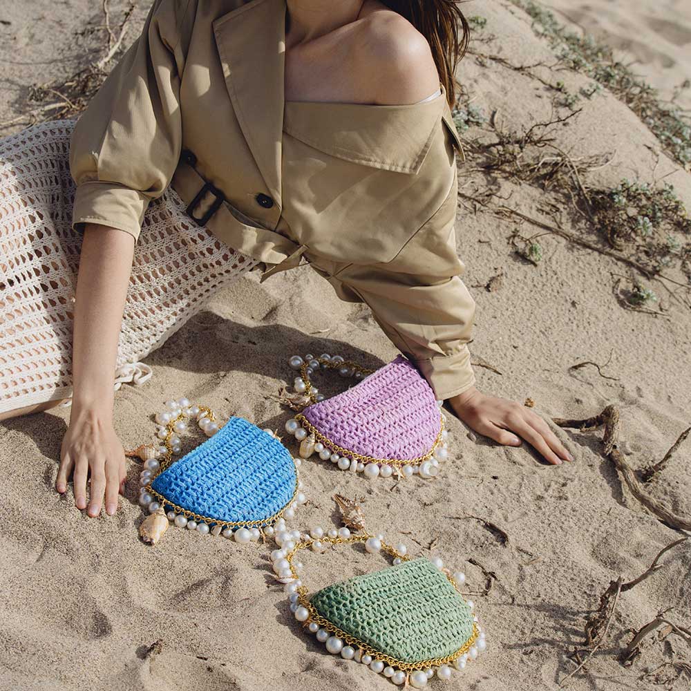 Mini Raffia Shell Bag - Pink Sands