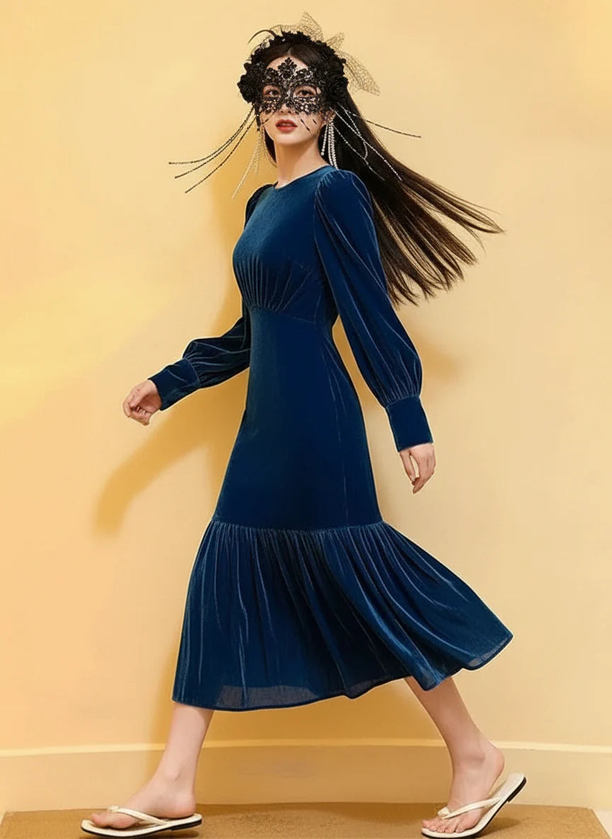 Popular beautiful chic Elegant velvet Autumn Dress