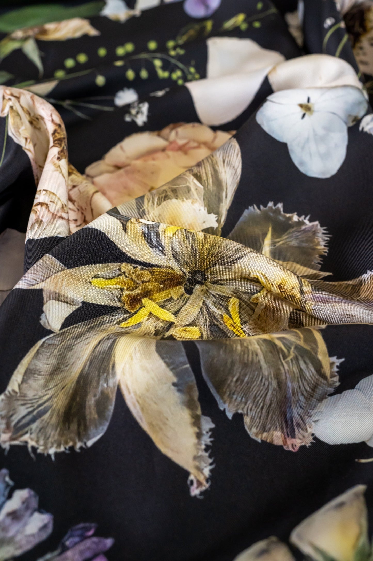 Petals in the Night Silk Scarf