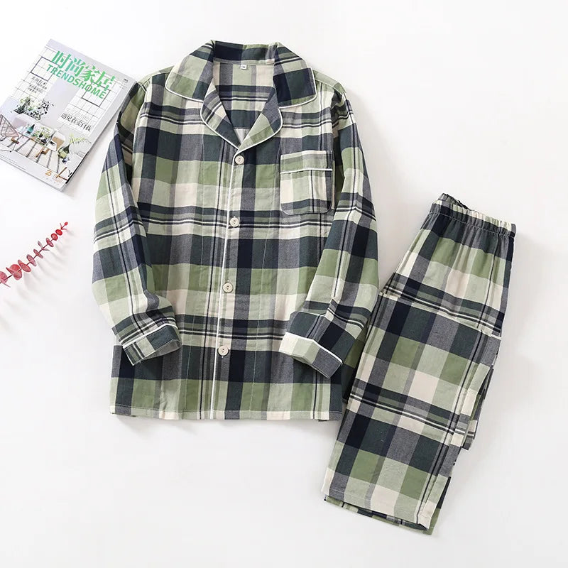 Spring autumn unisex cotton double gauze long sleeve trousers summer thin pajamas plus size