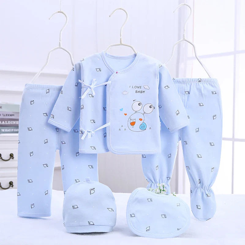 Girl or Boy Baby Cotton Clothes Cartoon Print 5Piece Sets