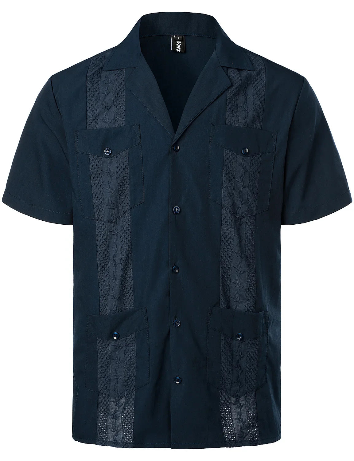 Men's Traditional Cuban Collar Guayabera Shirts Short Sleeve Embroidered w 4 Pockets