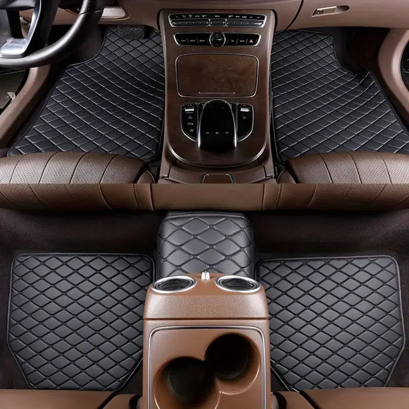 5Pcs Car Floor Mats PU Leather Waterproof Auto Foot Pad Protector pads Fashion Universal Car Carpet Cushion For All Seasons