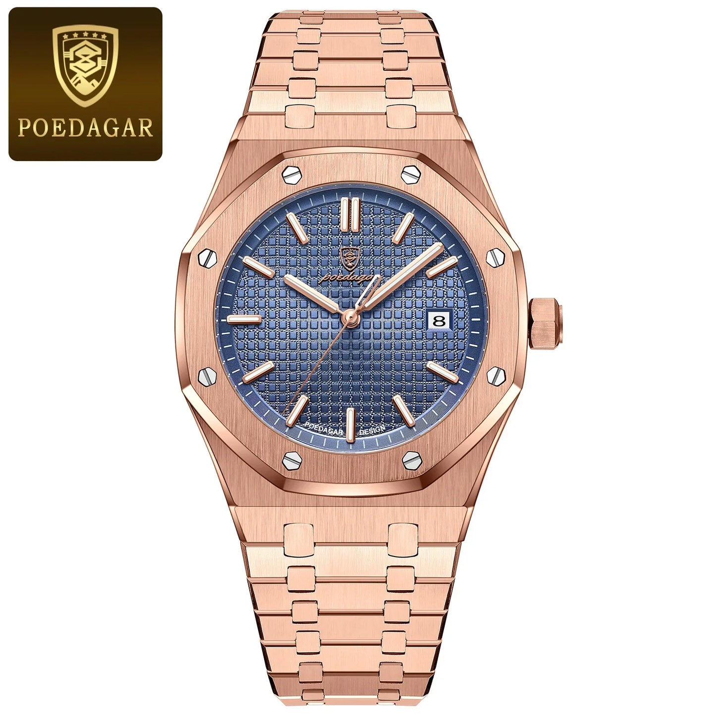 POEDAGAR Luxury Business Man Wristwatch Waterproof Luminous Stainless Steel Fashion Quartz