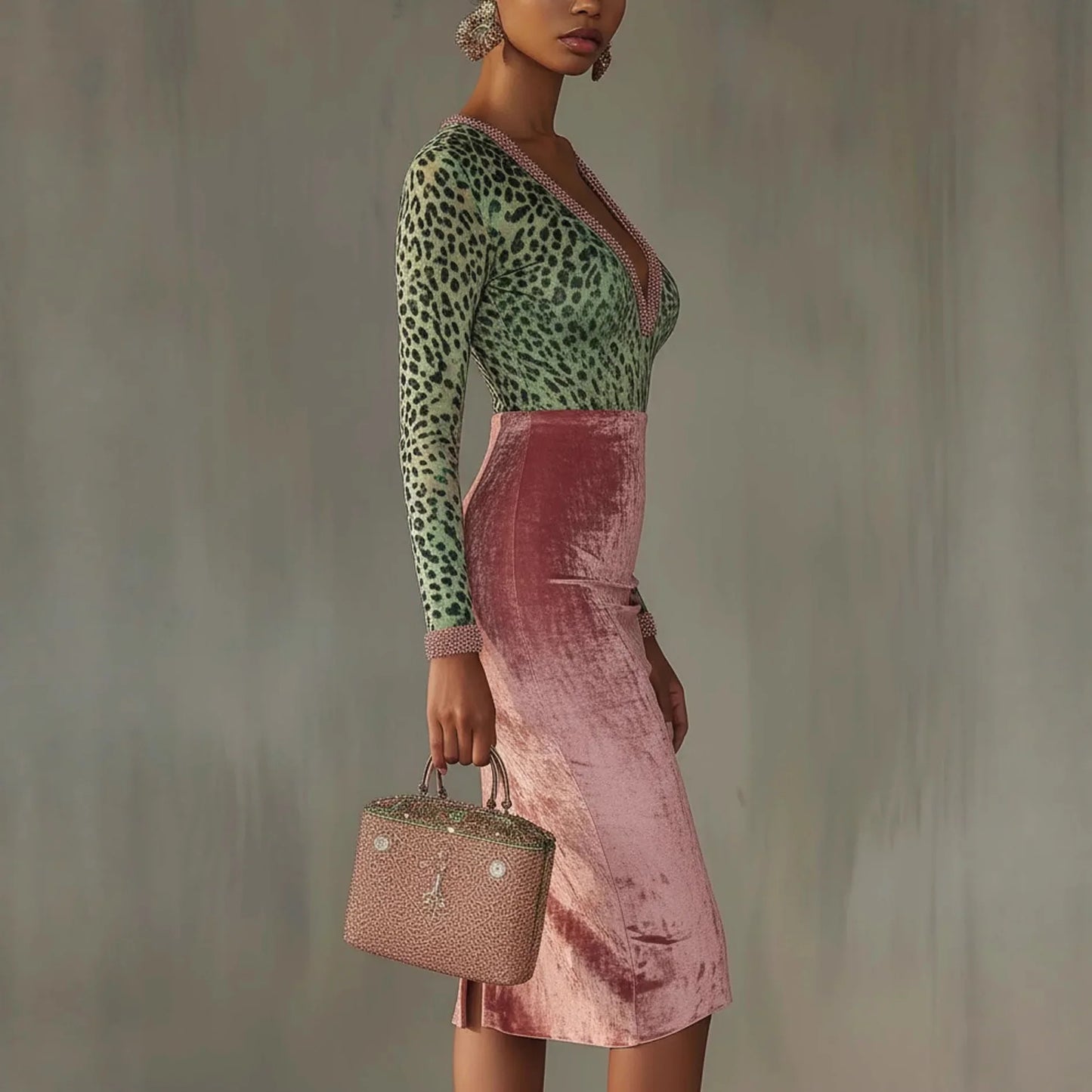Women Sexy Leopard Print Slim Long Dress Autumn Long Sleeve Deep V-neck Bodycon Maxi Dresses