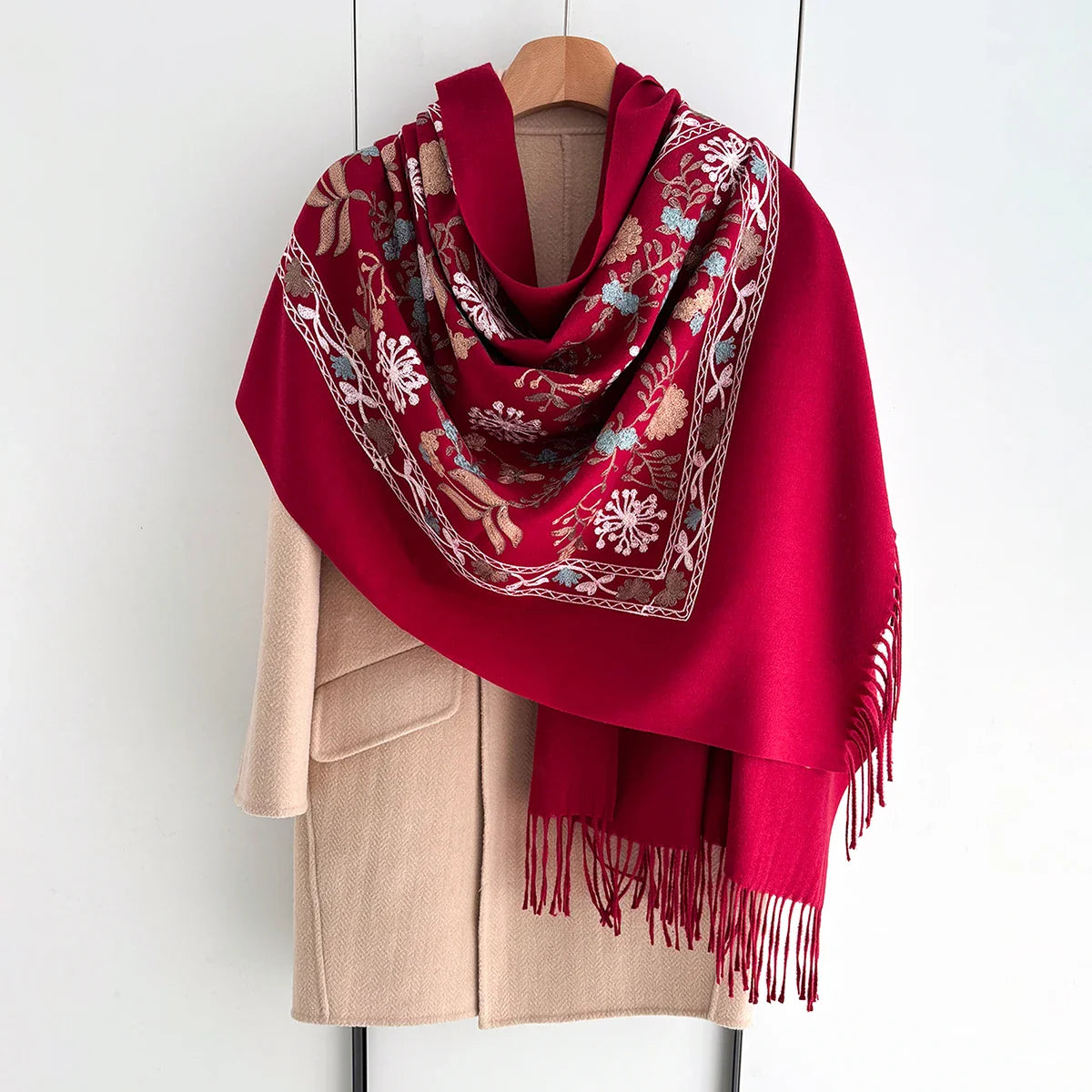 Many Colors Floral Warm Scarf For Women 70*210cm Luxury Faux Cashmere Shawl Winter Thick Pashmina Tassels Poncho Elegant Wrap
