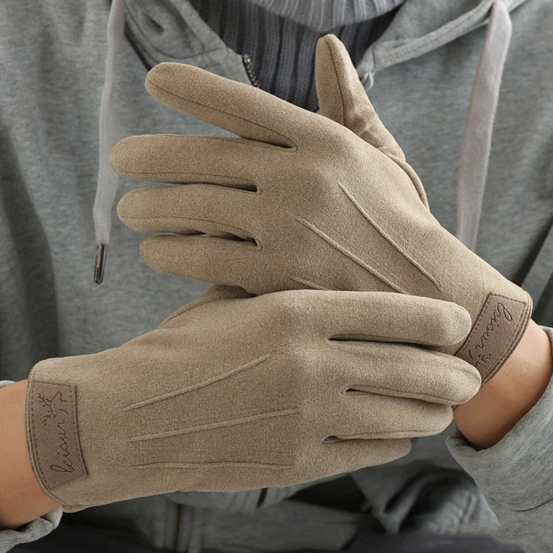 Men Winter Keep Warm Touch Screen Plus Velvet Thicken Fashion Cold Protection Outdoor Cycling Drive Mittens Gloves