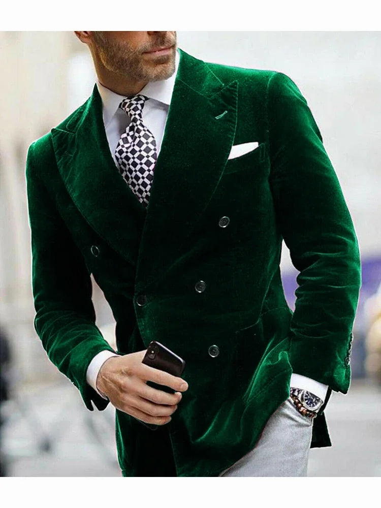 Elegant Italian Velvet Double Breasted Blazer for Men