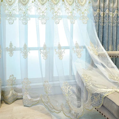 European Embroidery Luxury Curtains Blackout Window Decor Chenille Jacquard Tulle