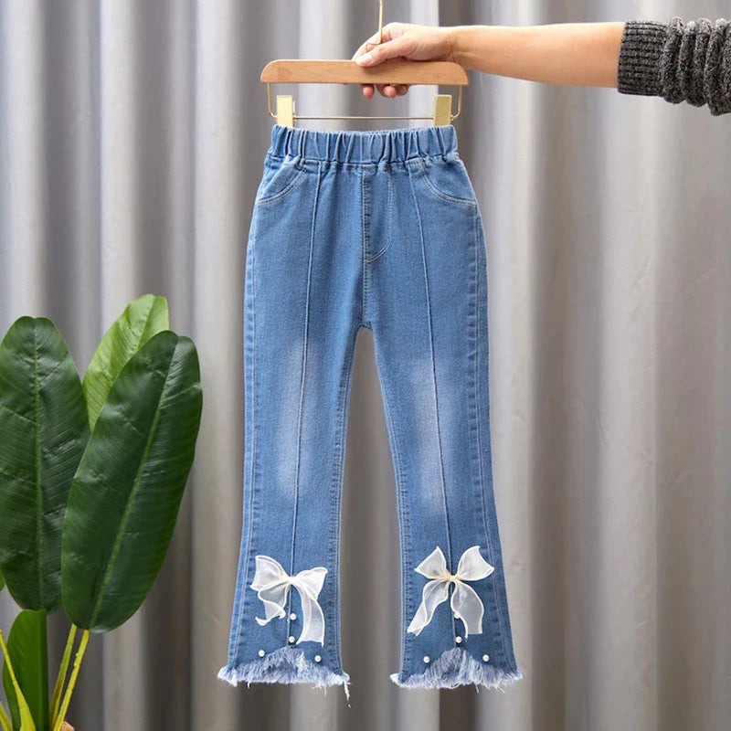 Girls Star Embroidered Jeans Pants with Pearl Slim-Fit age 7-13 yrs old