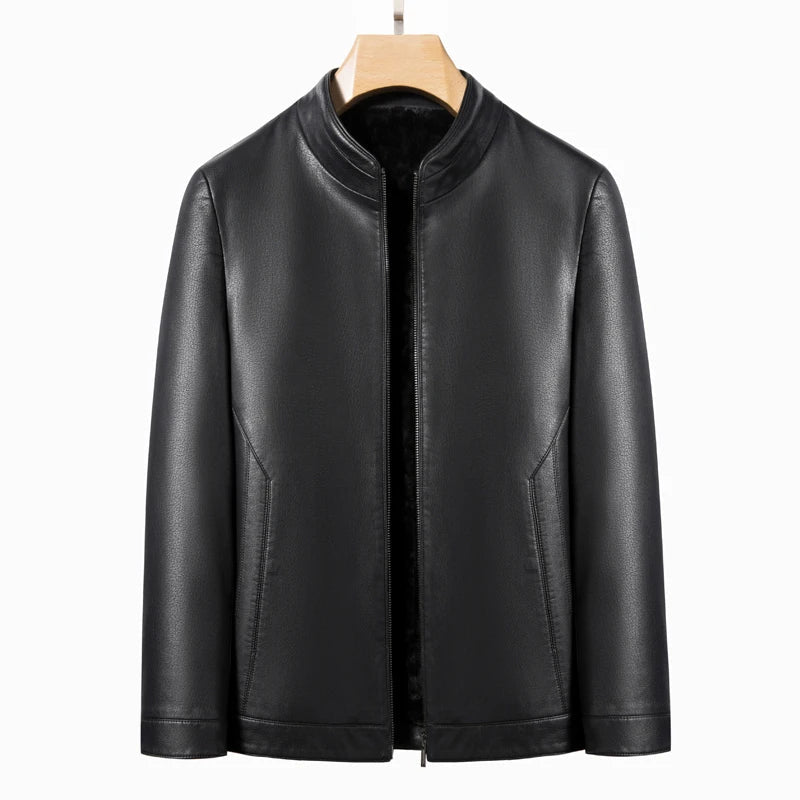 Men's Genuine Leather Polo Mock Neck Jacket Slim Sheepskin Coat Spring and Autumn