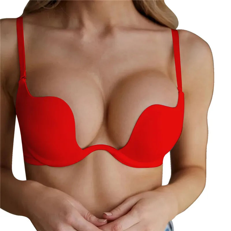 Women Sexy Push Up Bra Backless Low Cut Open Back Dresses Underwear Invisible Seamless
