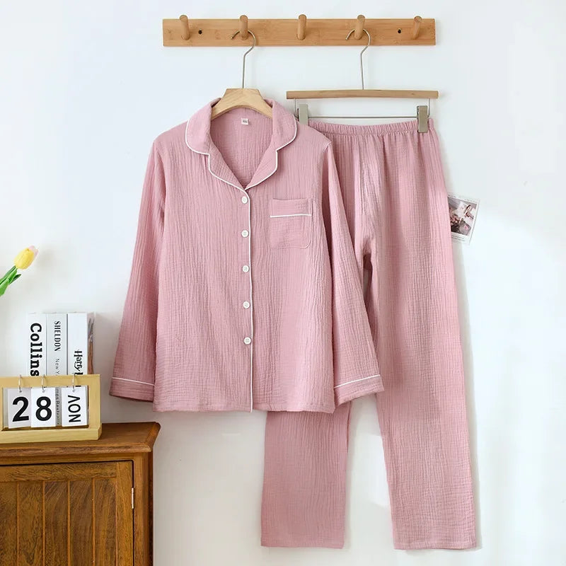 Couple Unisex Cotton yarn Pajama Sets Loungewear Nightwear Long Sleeve