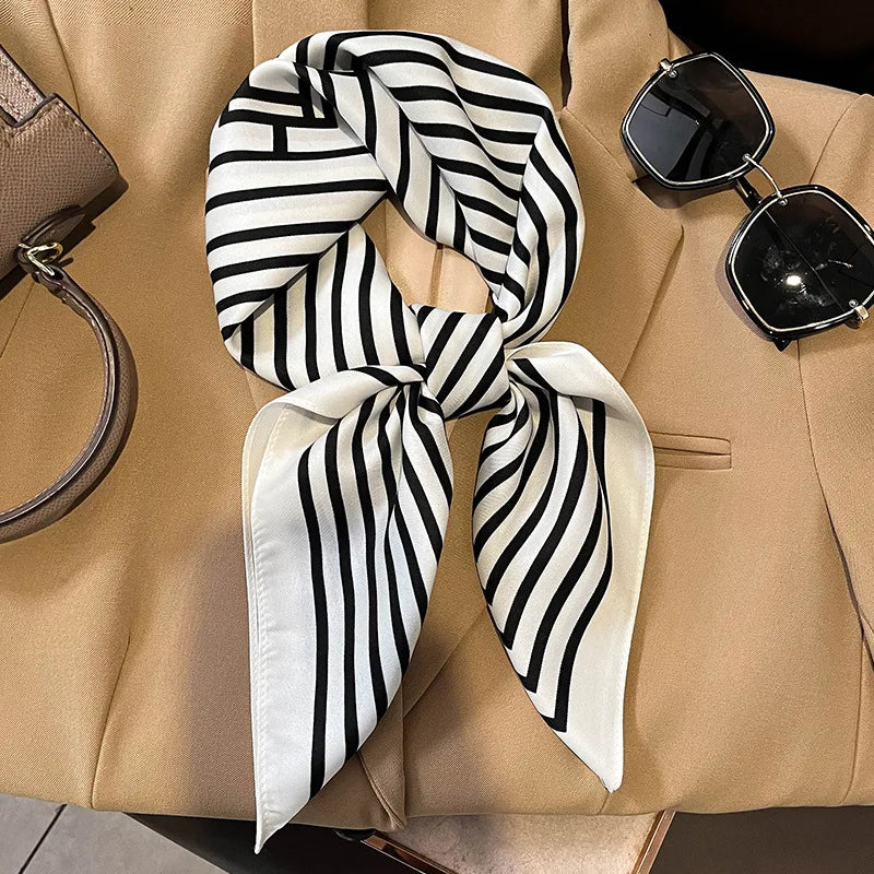 Luxury Brand Silk Satin Square Plaid Scarf