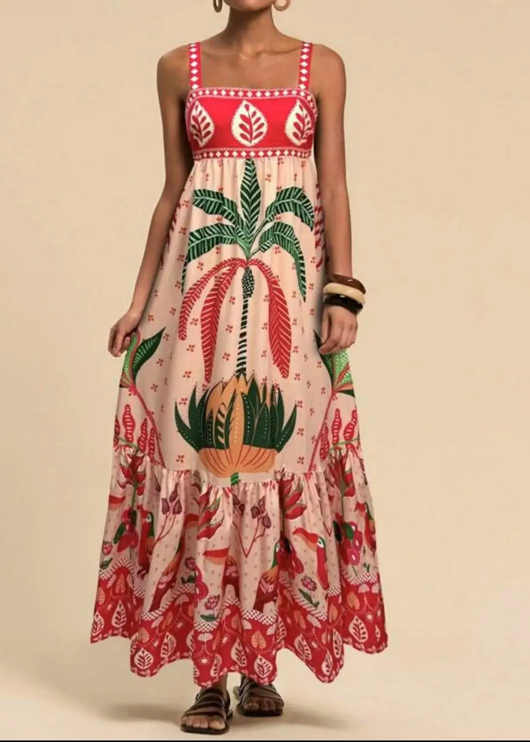 Women's Elegant Print Summer Dress Spaghetti Strap Vacation Party Dress