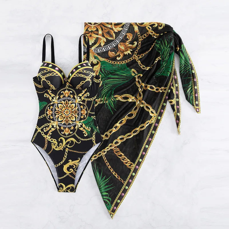 Summer Sexy Print One Piece Swimsuits Swimwear Push Up