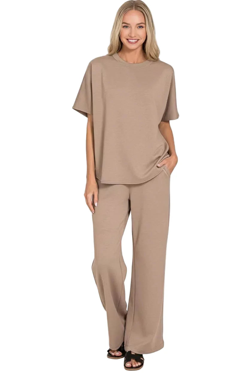 Zenana Scuba Curbed Hem Top & Pants Set
