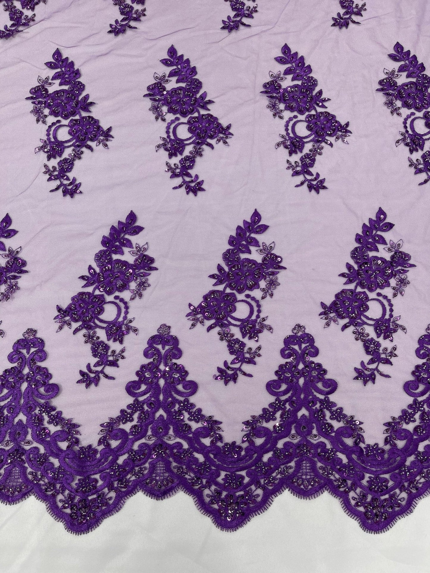 Elegant Beaded Floral Lace on Mesh 54" Wide | New Creation Fabric & Foam Inc.
