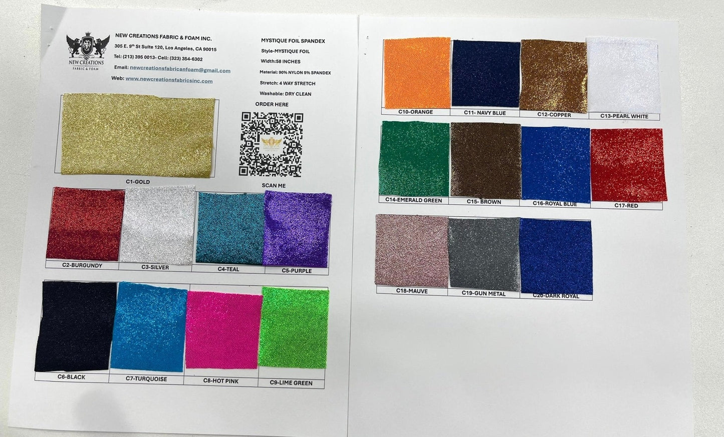 Foggy All Over Foil Metallic Nylon Spandex 58" Wide| New Creations Fabric & Foam Inc.