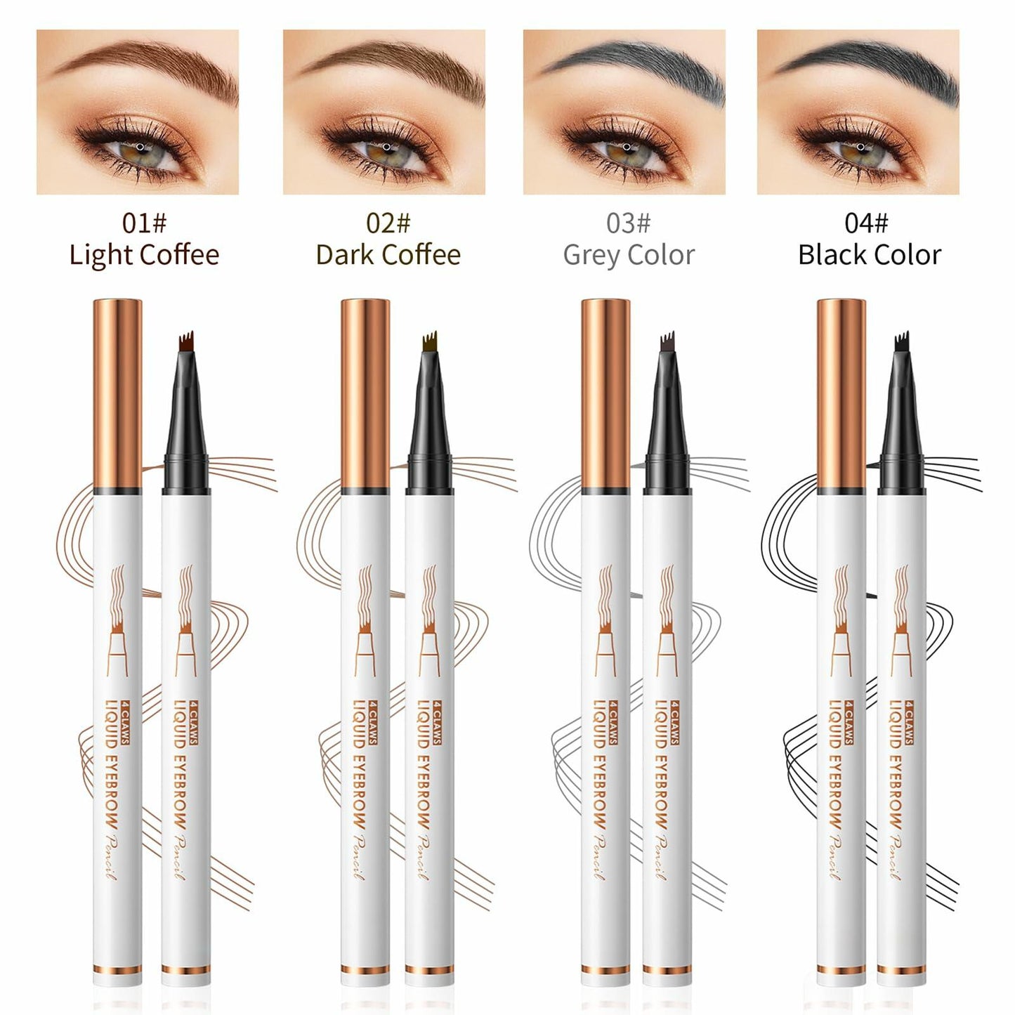 3D Waterproof Microblading Eyebrow Pen, 4-Fork Tip, Black, Long-Lasting