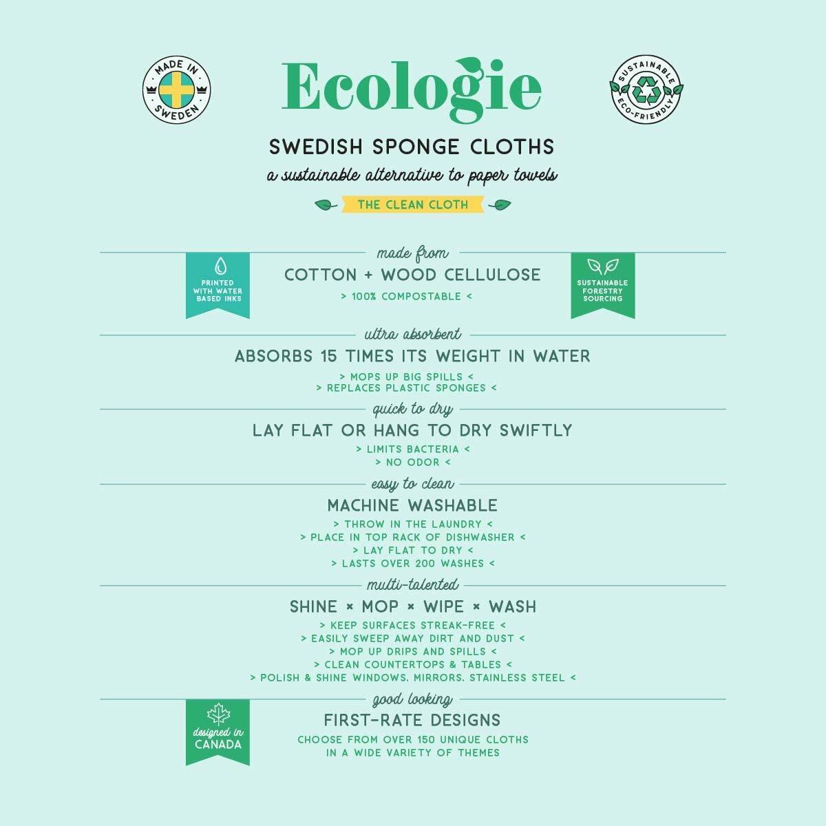 Ecologie Swedish Sponge Reusable Dishcloth, Onyx 2 Count