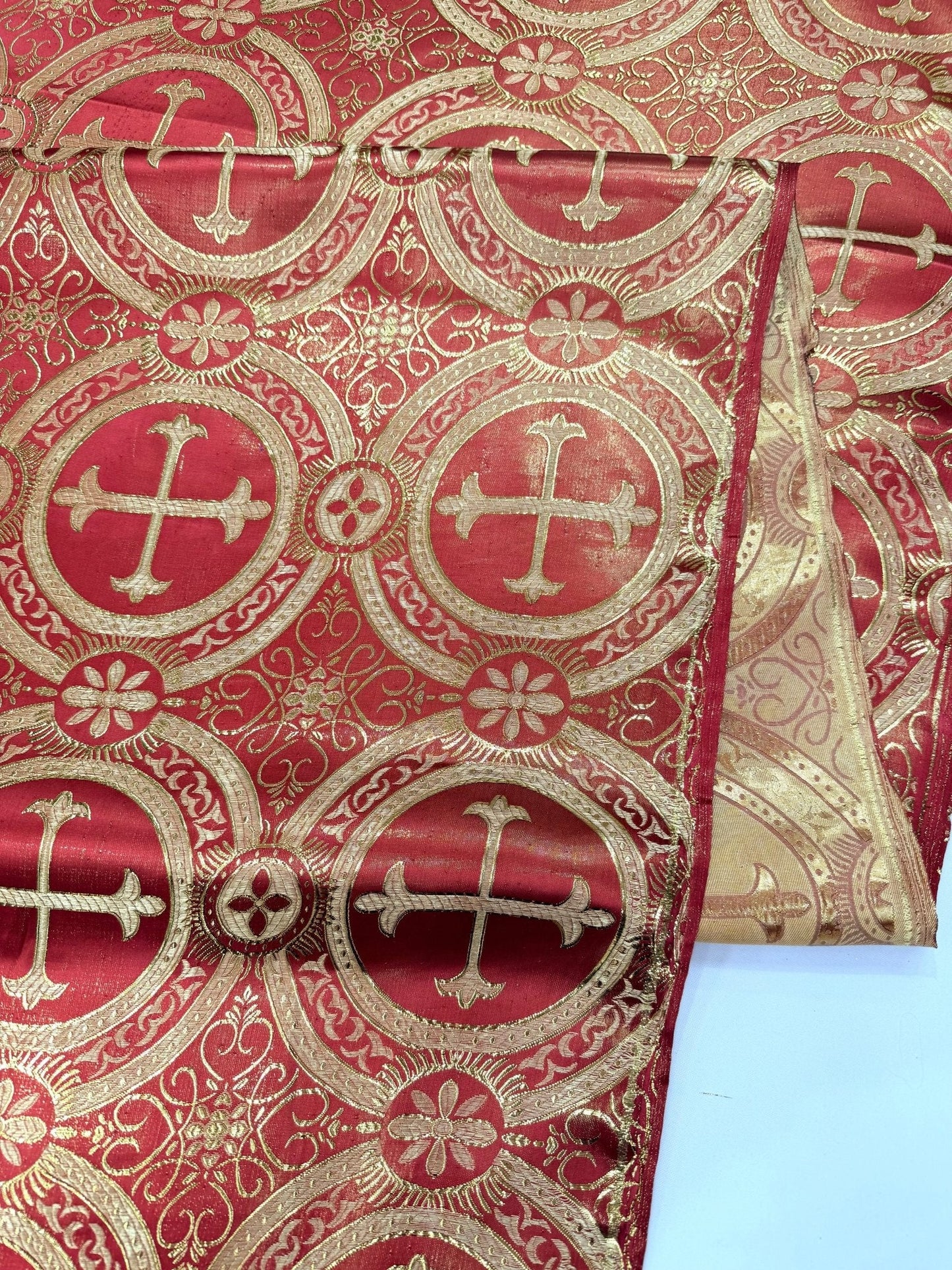 Religious Cross Jacquard Satin 58" Wide| New Creations Fabric & Foam Inc.