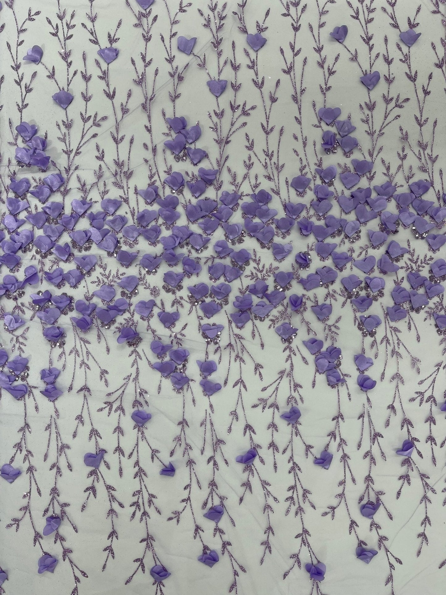 Satin 3D floral glitter Lace 54" Wide| New Creations Fabric & Foam Inc.