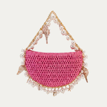 Mini Raffia Shell Bag - Pink Sands