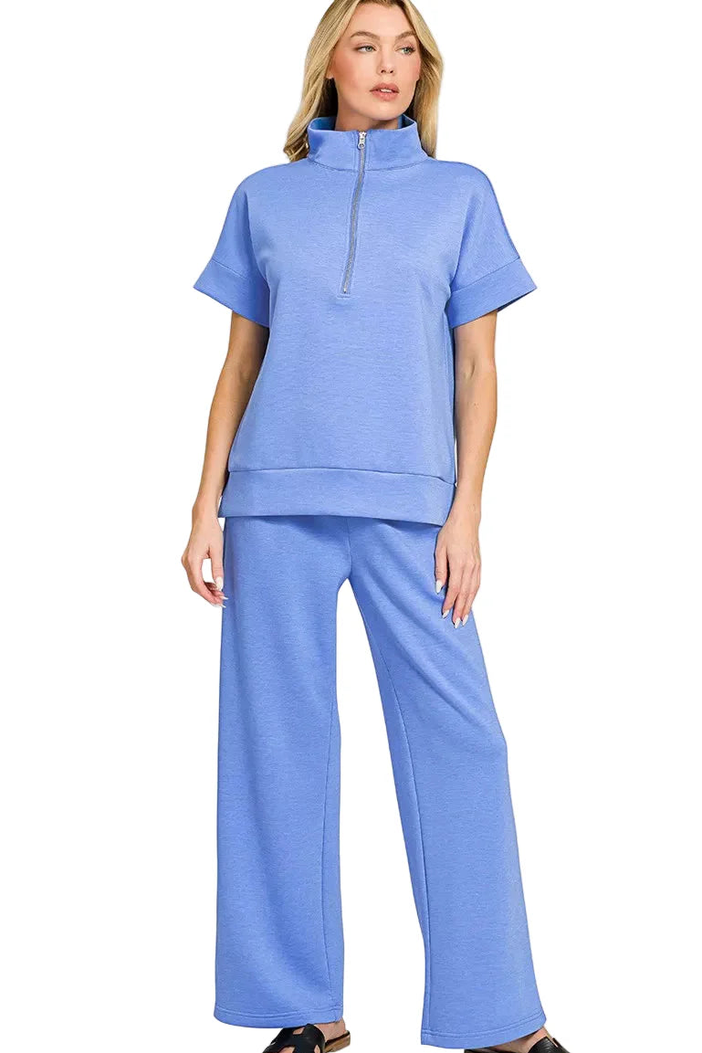 Zenana Scuba High Neck Half Zip Top & Pants Set