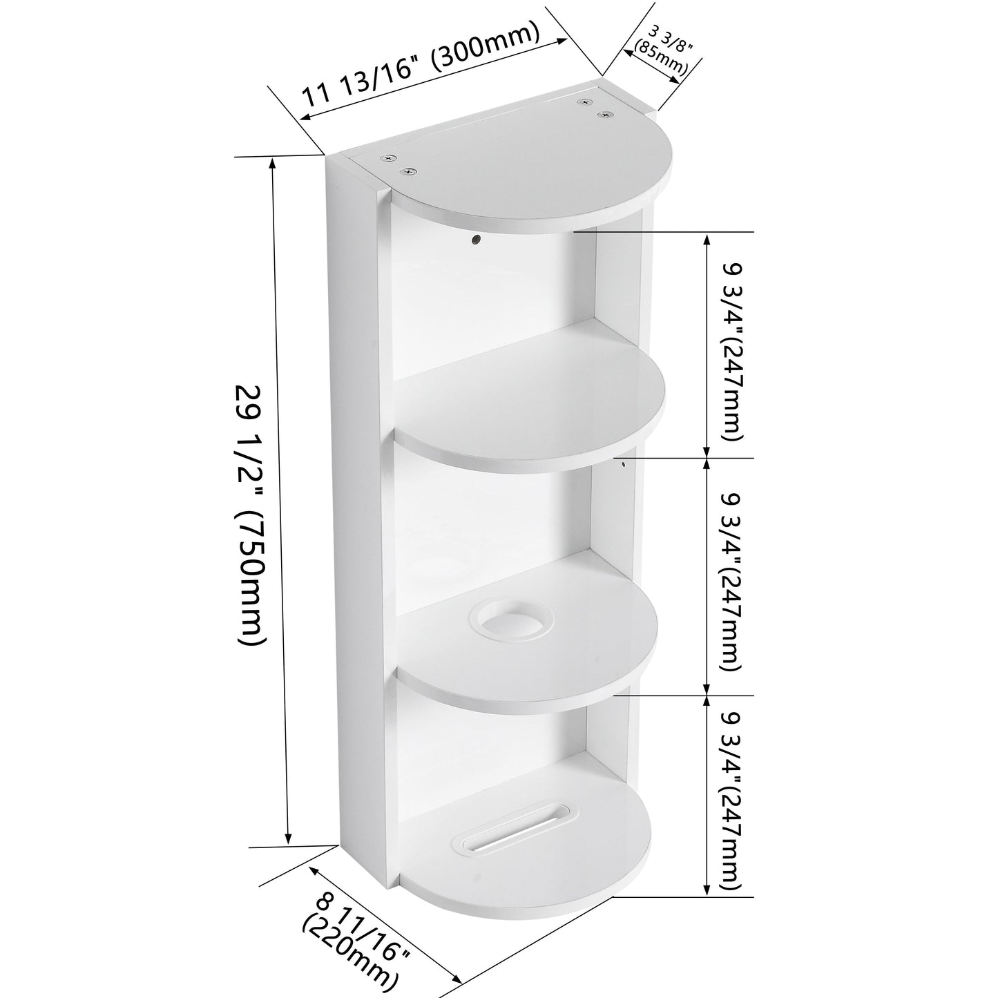 Glossy White 12' Bathroom Wall-Mounted Storage Rack with Float Mounting Design, Durable Plywood
