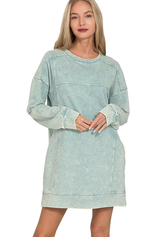 Zenana French Terry Acid Washed Dress with Pockets