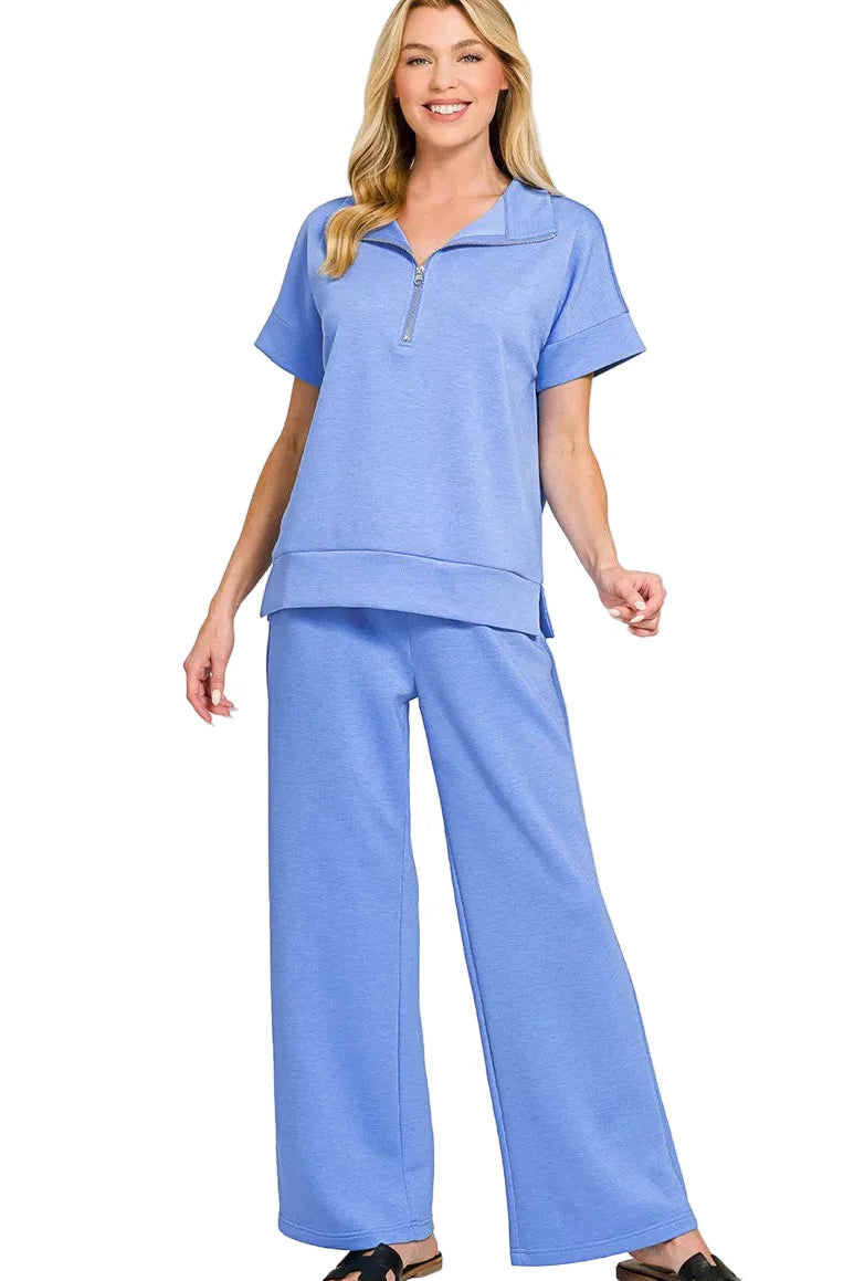 Zenana Scuba High Neck Half Zip Top & Pants Set