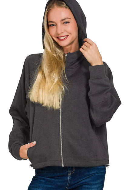 Zenana Soft Scuba Full Zip Hoodie Jacket