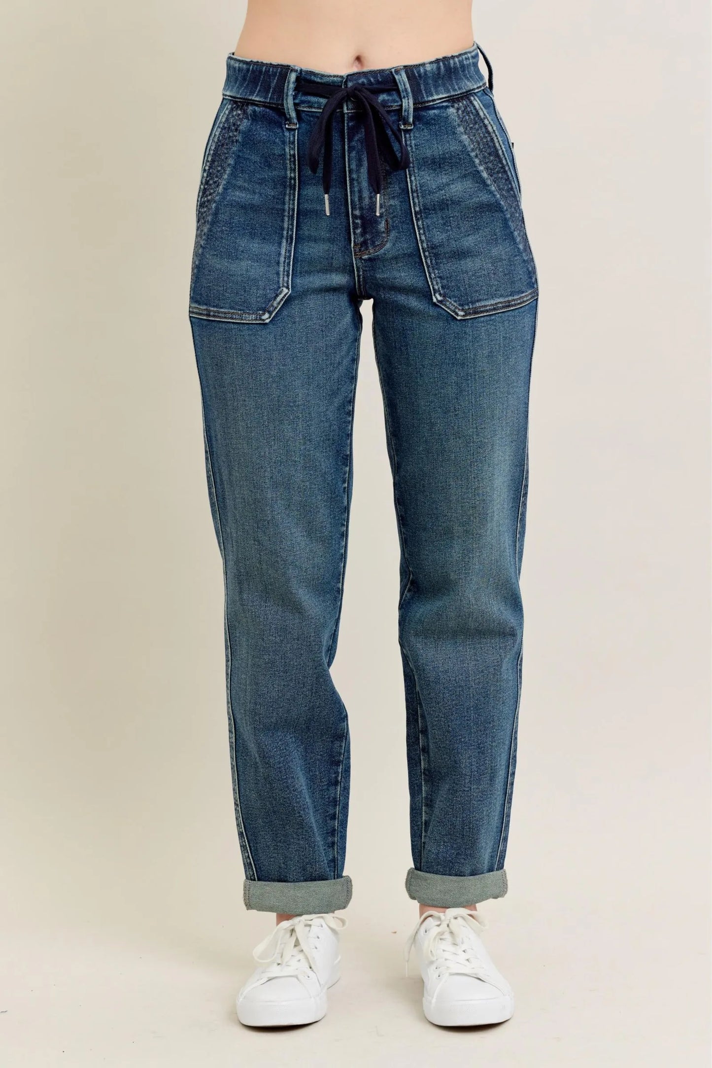 Judy Blue Full Size HW Vintage Wash Jeans w/ Drawstring Plus Size