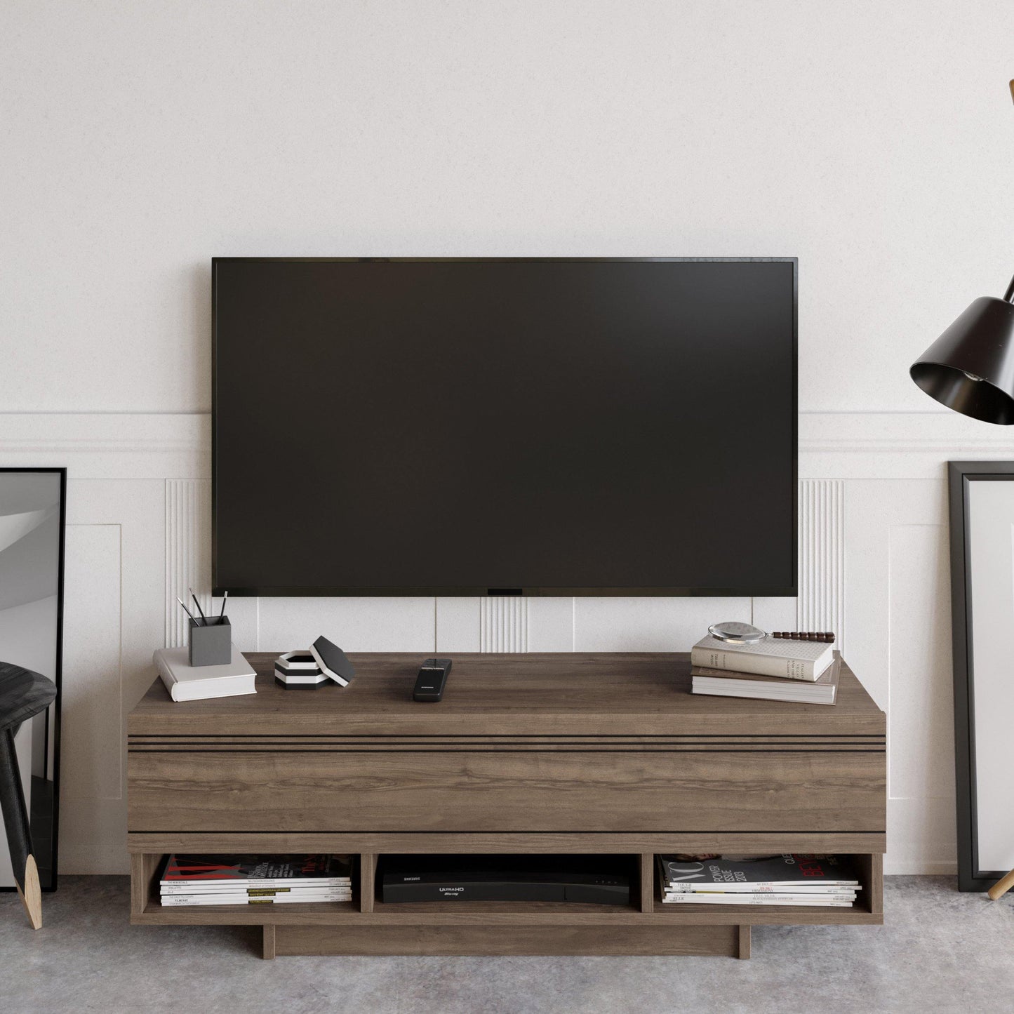 Celestia 47" TV Stand and Media Console with Cabinets and Open Shelves