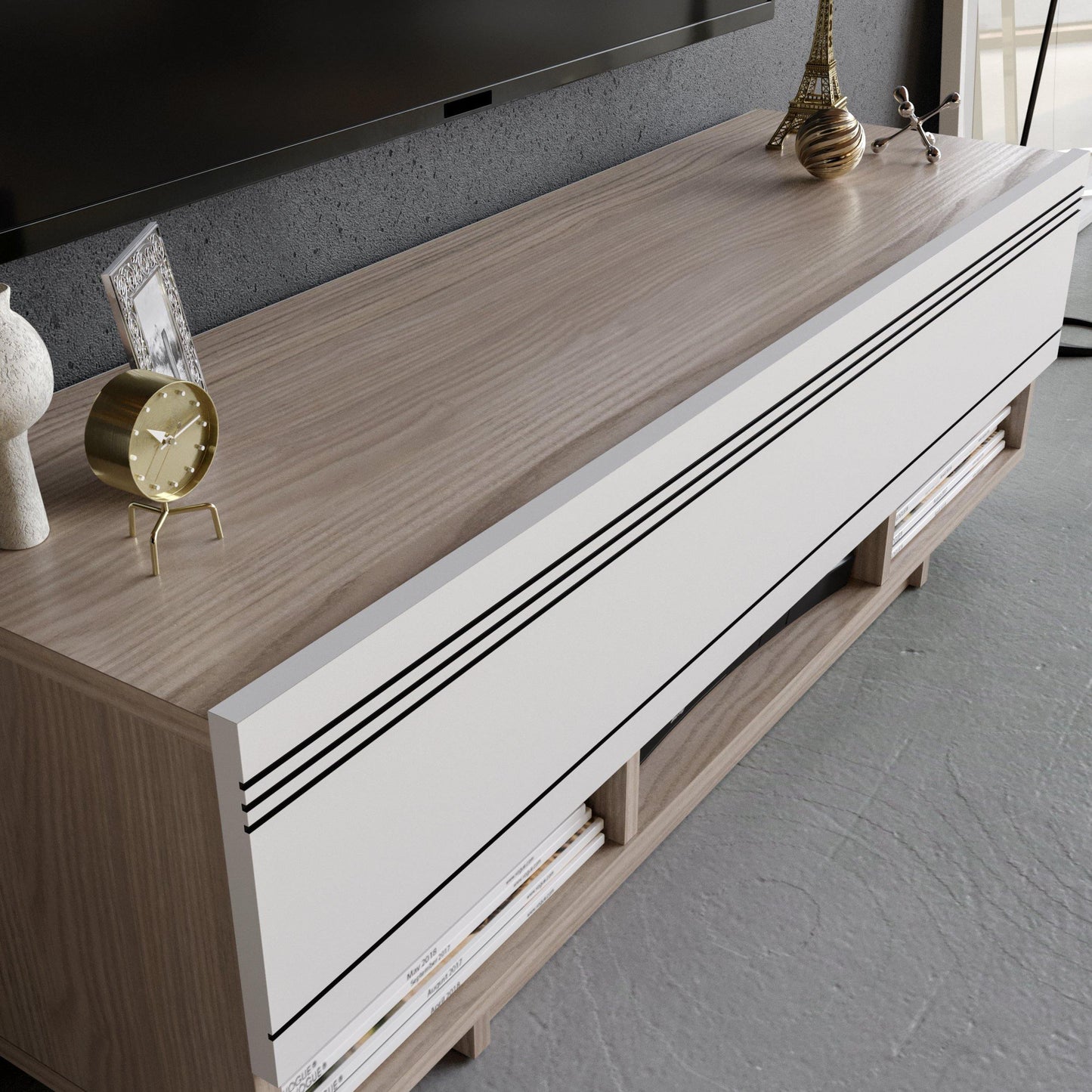 Celestia 47" TV Stand and Media Console with Cabinets and Open Shelves