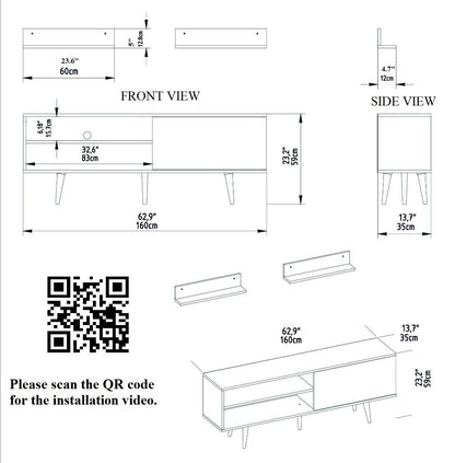Pi 63" Wide TV Stand with Wall Shelves for TVs up to 72"