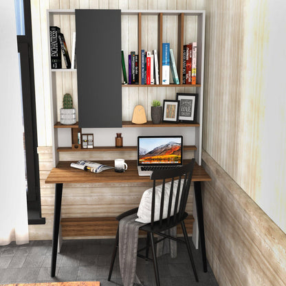 Wood 77" Tall Multifunctional Computer Credenza Desk with A Cabinet & Shelves