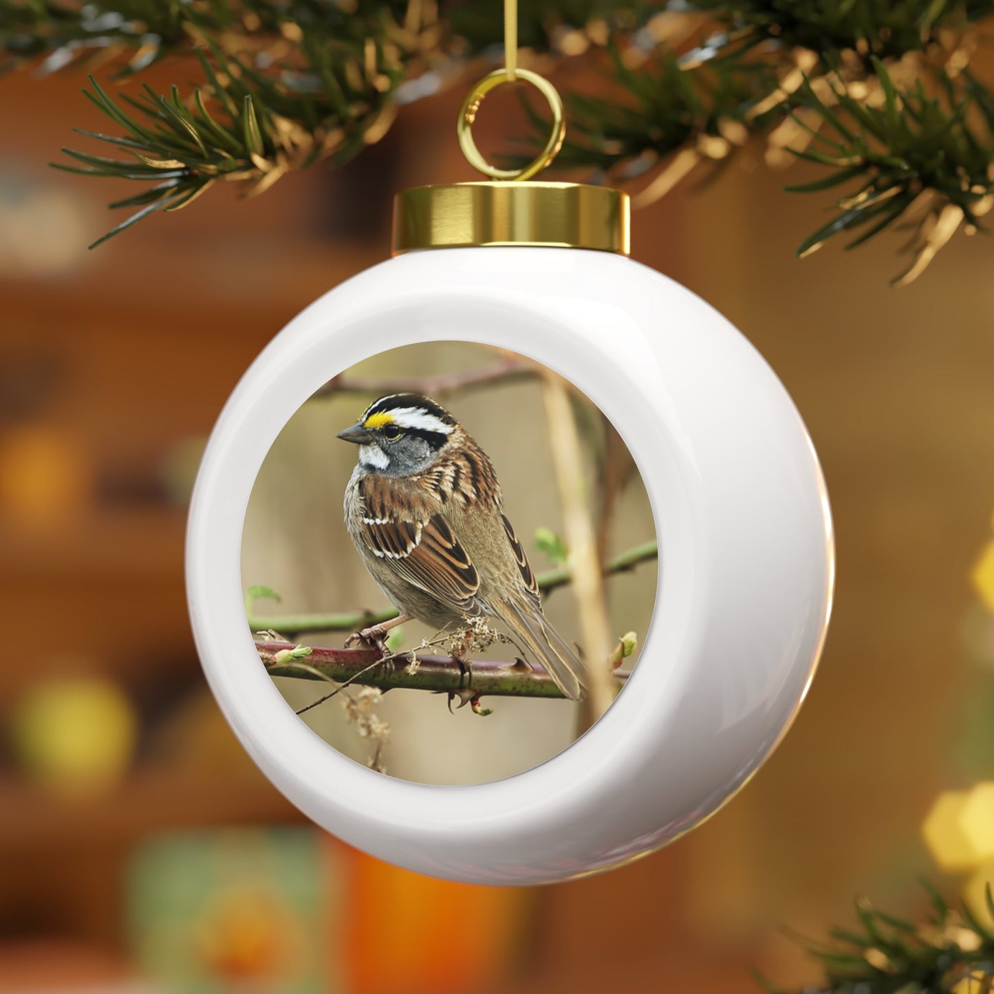 White-throated Sparrow - Christmas Ball Ornament