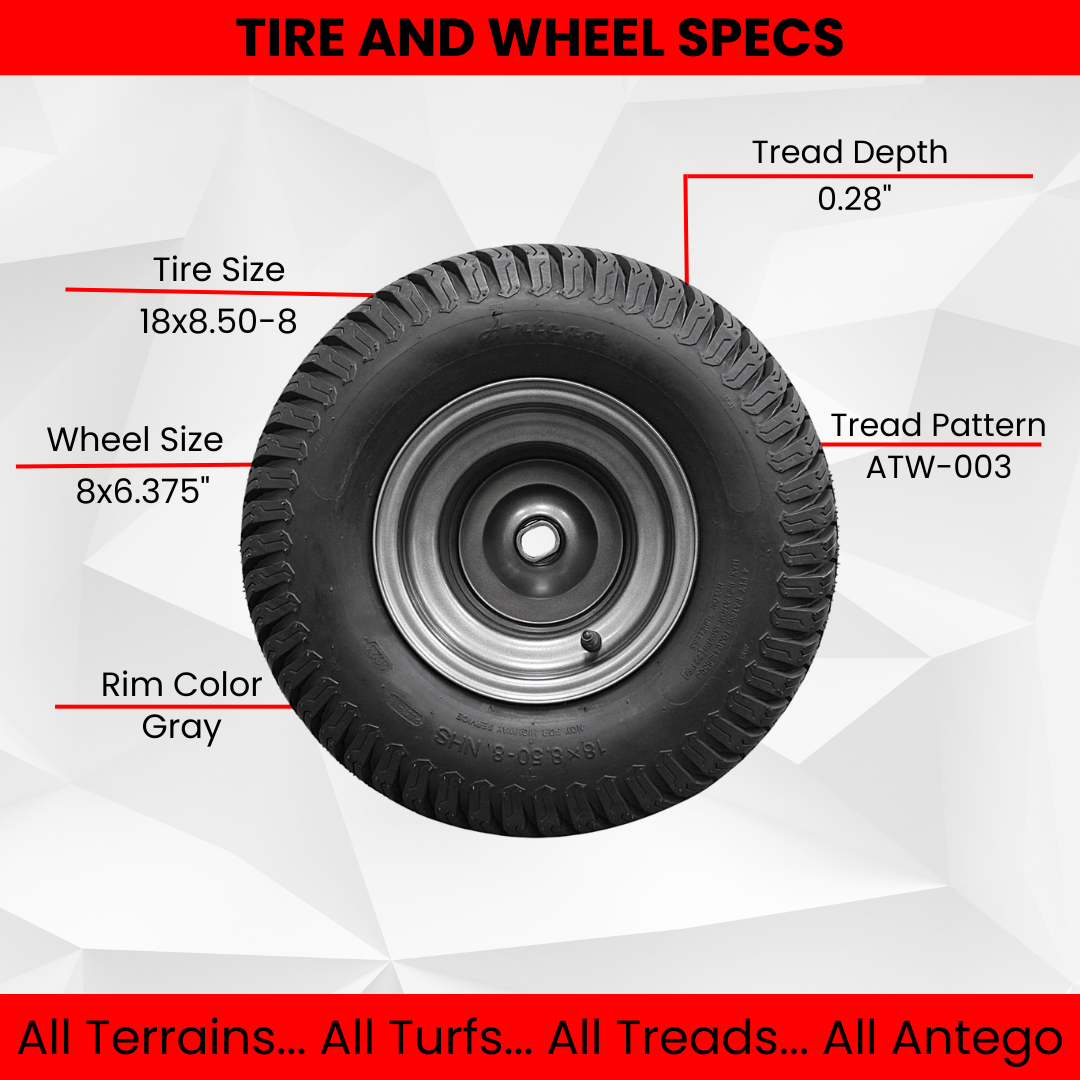 18x8.50-8 Tire with 8x6.375 Wheel Assembly (Set of 4) Ariens 07101130, Fits Ikon-X, Gravely ZTX Zero Turn Mowers *Due to supply, we may substitute 18x9.50 tires*