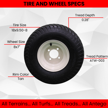 (Set of 4) Beige/Tan Steel Wheels with 18x9.50-8 4 Ply Turf Tires for Golf Cart and Lawn and Garden Equipment