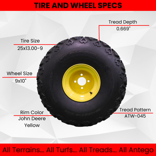 25x13.00-9 John Deere Gator Rear Wheel and Tire Assy Perfectly Replaces AM143569 M118819 (Set of 2)