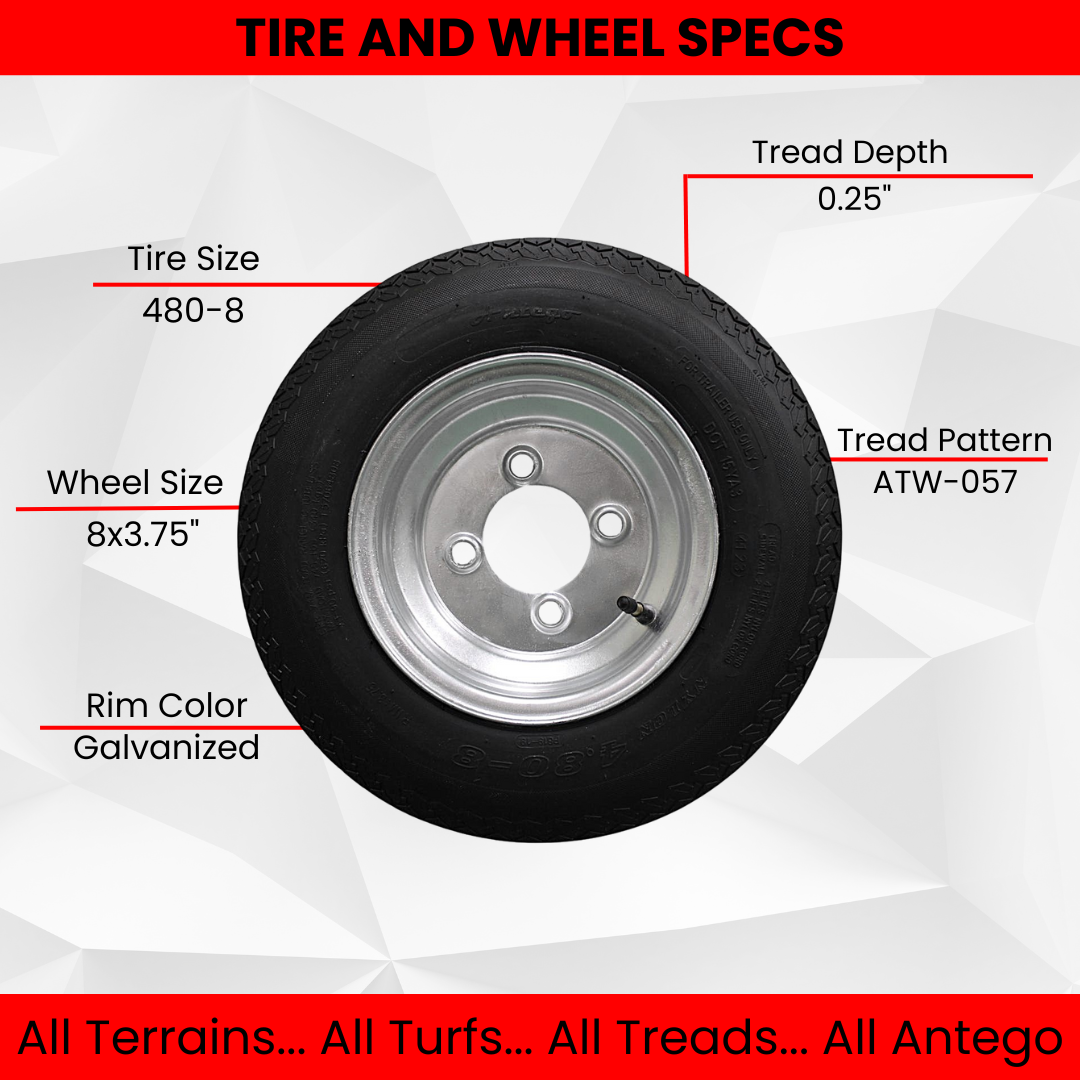 Antego Tire and Wheel (Set of 2) 4.80-8 Tire and Wheel Assemblies, Galvanized 4 Lug Trailer Tires and Wheels, 6 Ply, Load Range C